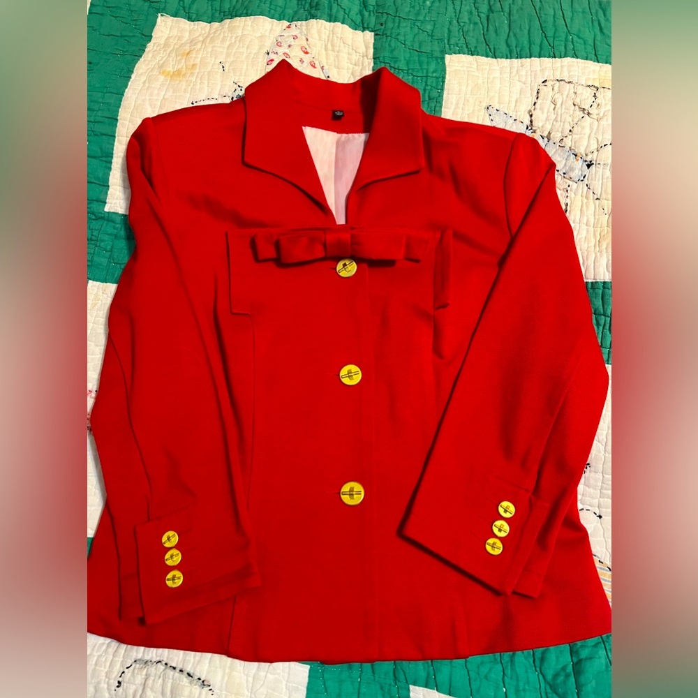 CABI red blazer with gold buttons